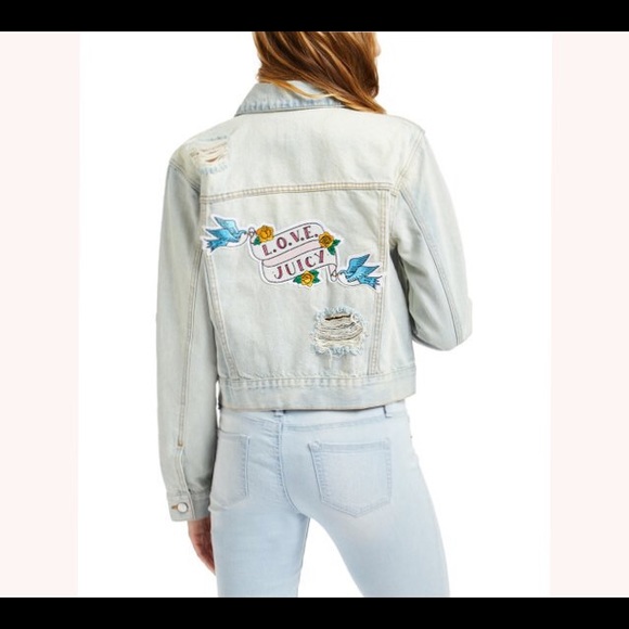 🆕 Juicy Couture Tattoo Patch Denim Jacket L - Picture 2 of 13